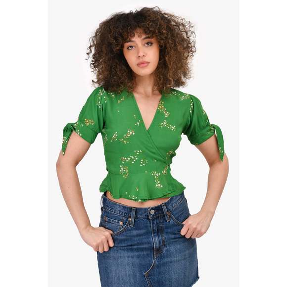 Faithfull The Brand Green Floral Crossover Blouse Size 2 - Picture 1 of 3